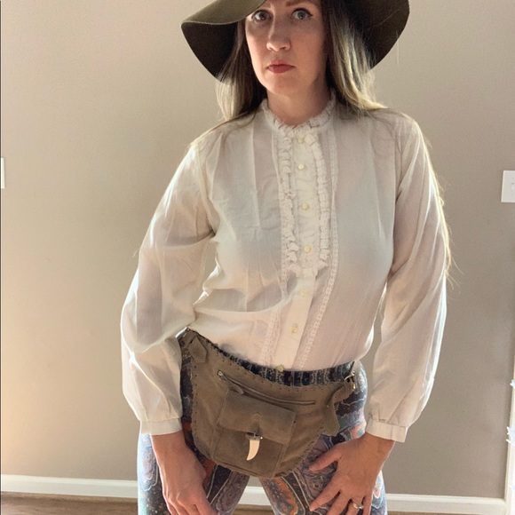 Vintage 1970s White Lace Tuxedo Button Down Shirt - Picture 7 of 8